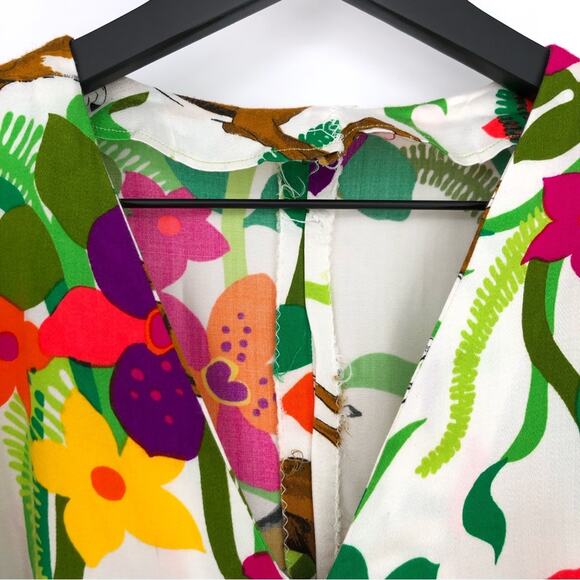 HANDMADE Tie Waist Antelope Mini Dress White Green S - Picture 7 of 13